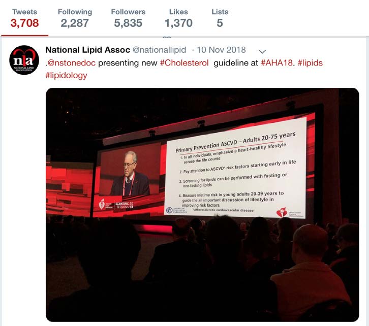 Figure 1. Real-time Twitter feed of Dr. Neil Stone’s cholesterol guideline presentation.